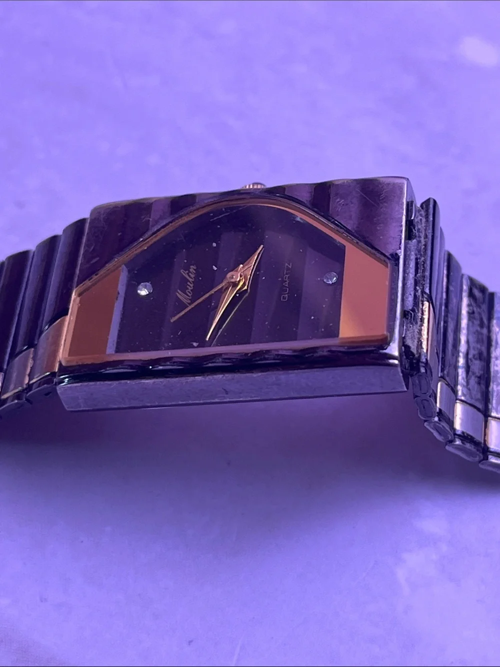 Vintage Moulin Diamond Accent Quartz Black & Gold Stainless Japan Movement 20mm
